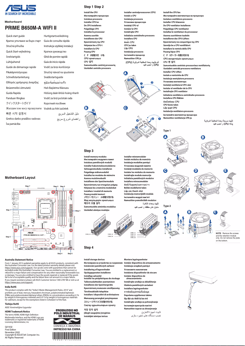 Page 1 de la notice Guide de démarrage rapide Asus PRIME B650M-A WIFI II-CSM