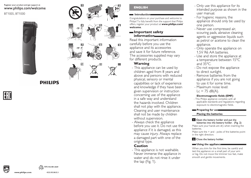 Page 1 de la notice Manuel utilisateur Philips Series 1000 BT1000