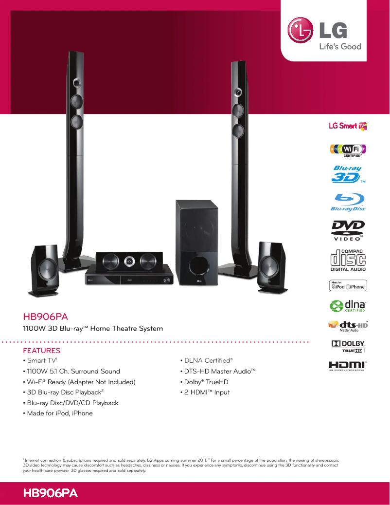 Página 1 del manual Ficha técnica LG HB906PA