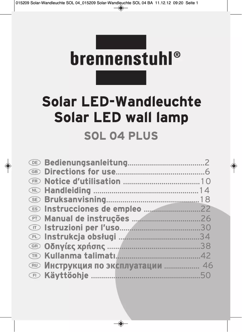 Page n°1 - Manuel utilisateur Brennenstuhl SOL 04 PLUS