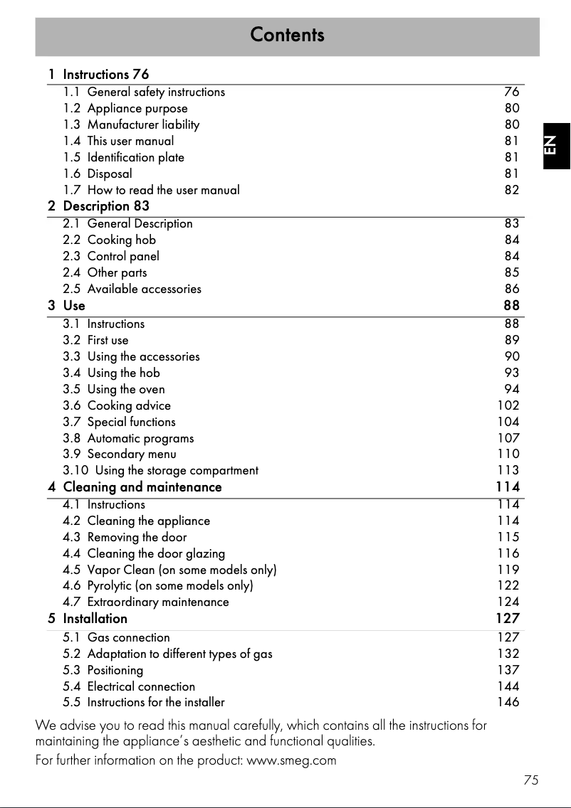 Página 1 del manual Ficha técnica Smeg CPF9GMWH