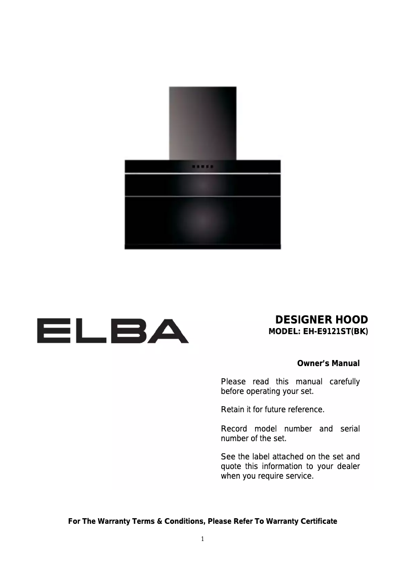 Page 1 de la notice Manuel utilisateur Elba ETERNO EH-E9121ST(BK)