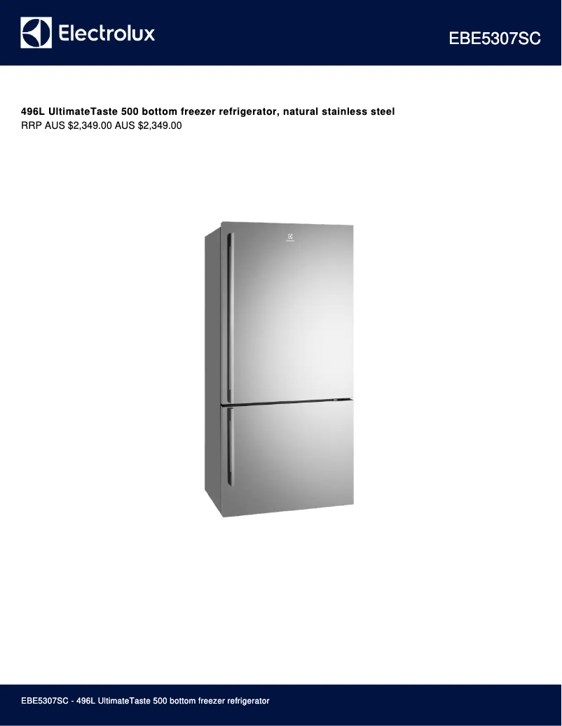 Page 1 de la notice Fiche technique Electrolux EBE5307SC