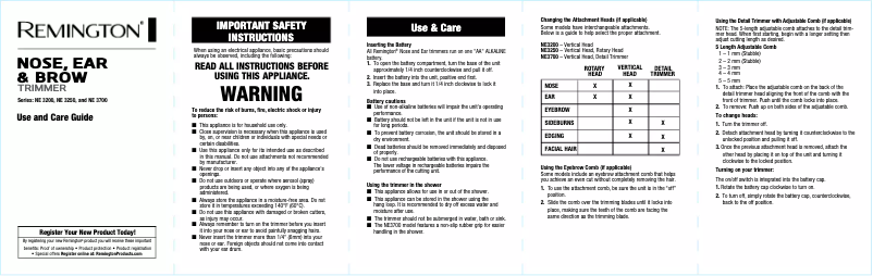 Page 1 de la notice Manuel utilisateur Remington NE3150