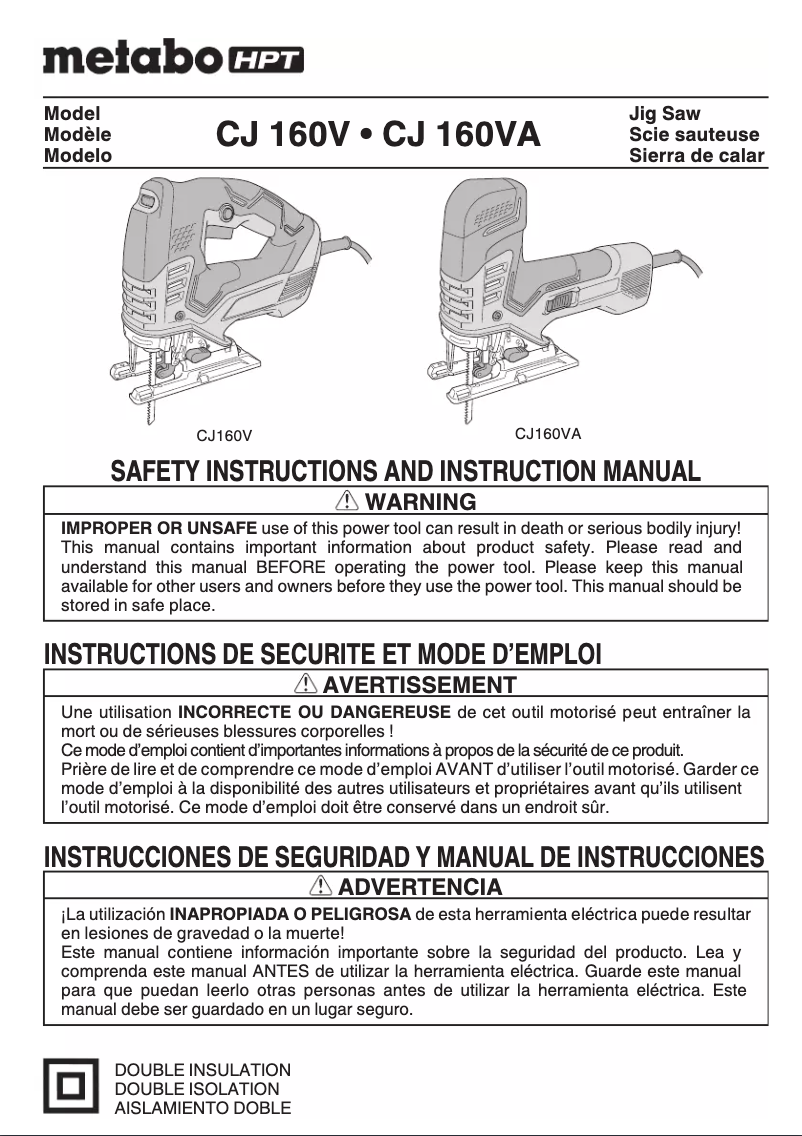 Page 1 de la notice Manuel utilisateur Metabo CJ 160V