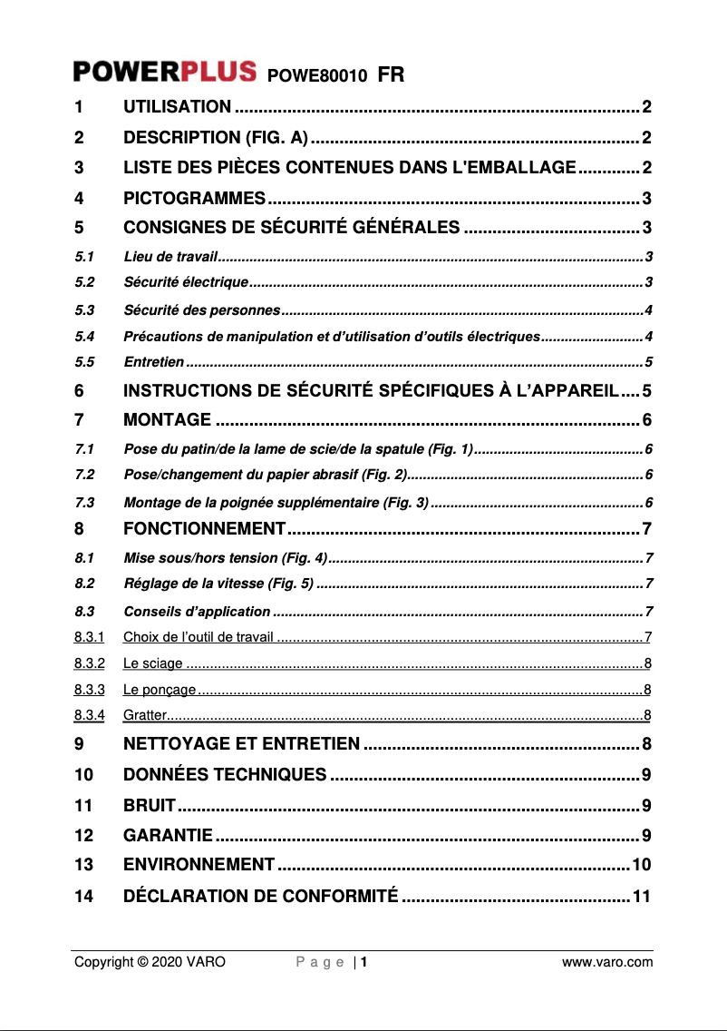 Page 1 de la notice Manuel utilisateur PowerPlus POWE80010