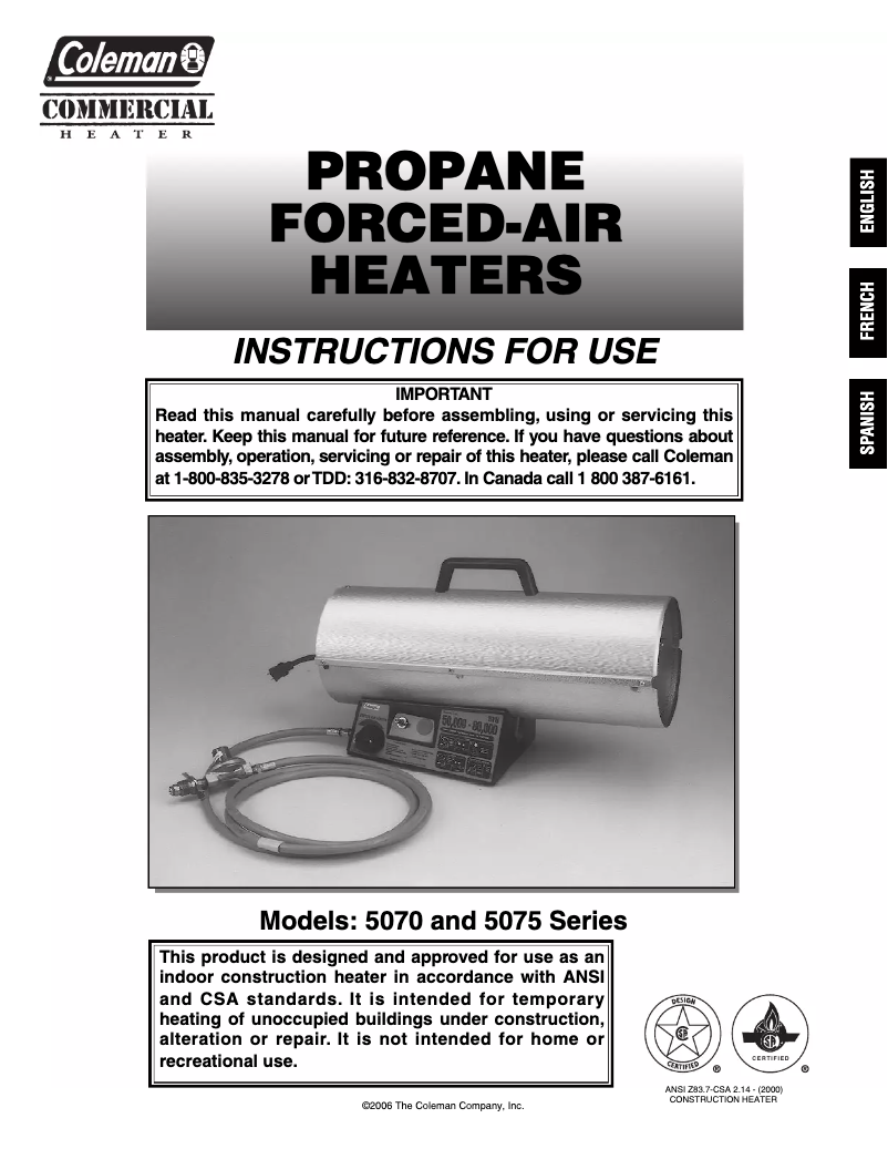 Page n°1 - Manuel utilisateur Coleman 5070