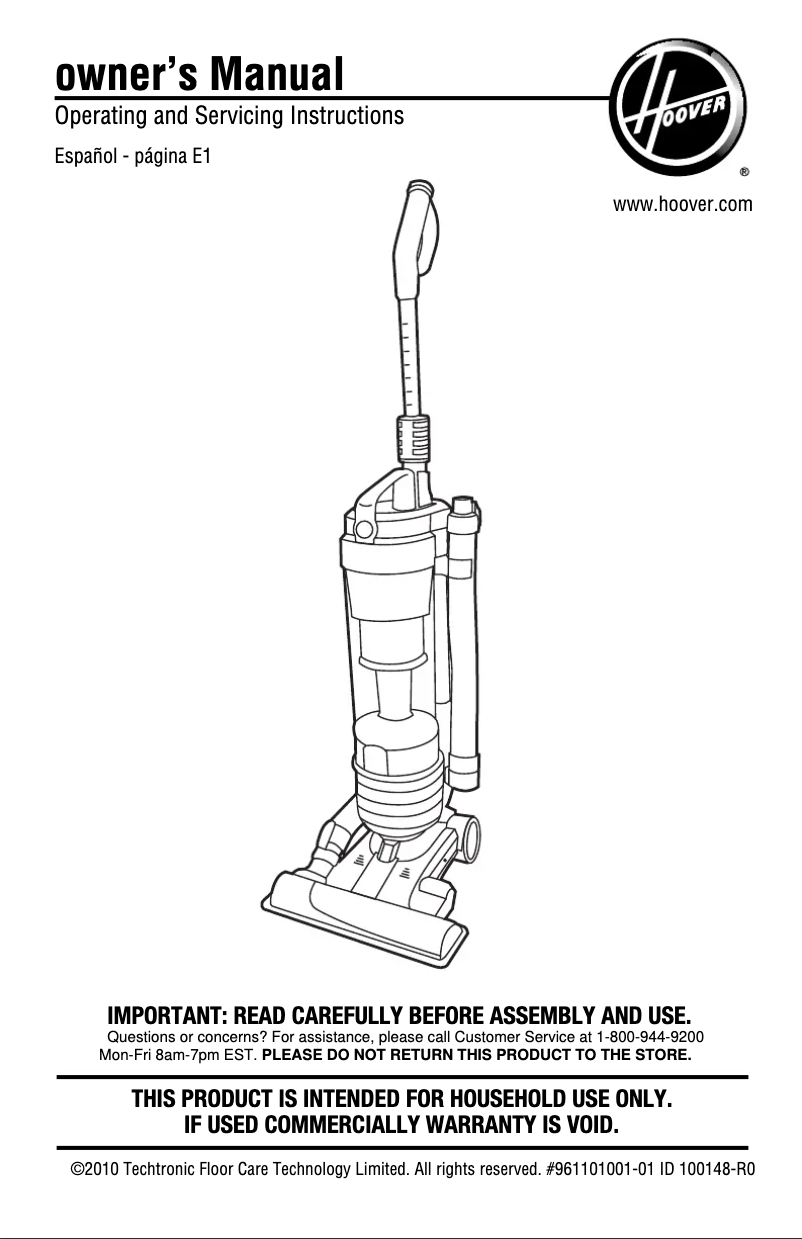 Page n°1 - Mode d'emploi Hoover WindTunnel Air UH70400