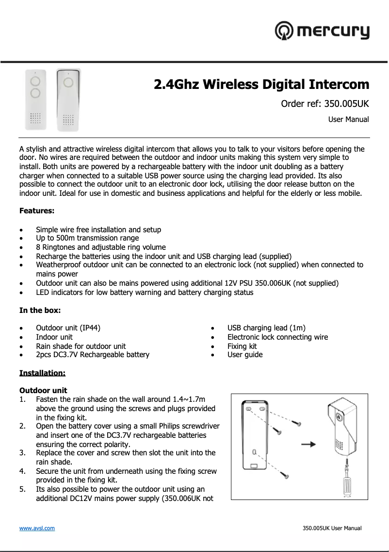 Page 1 de la notice Manuel utilisateur Mercury 2WDP064