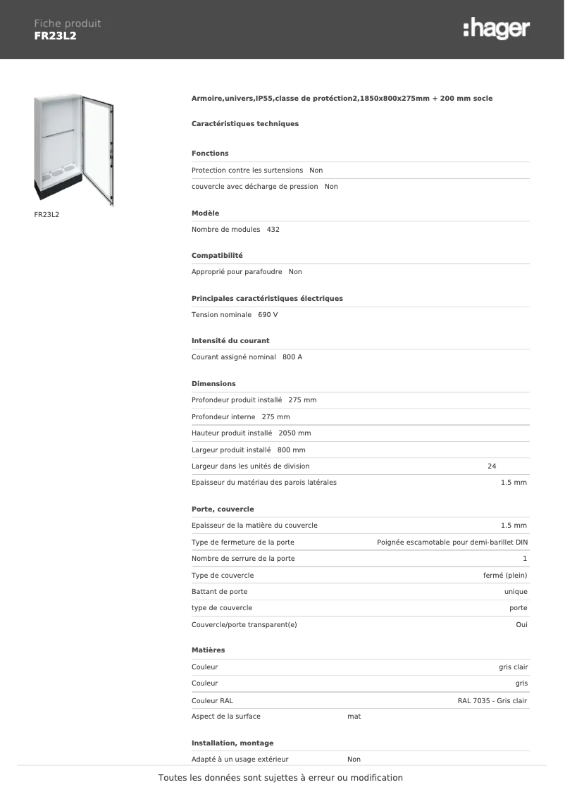 Image de la première page du manuel de l'appareil FR23L2