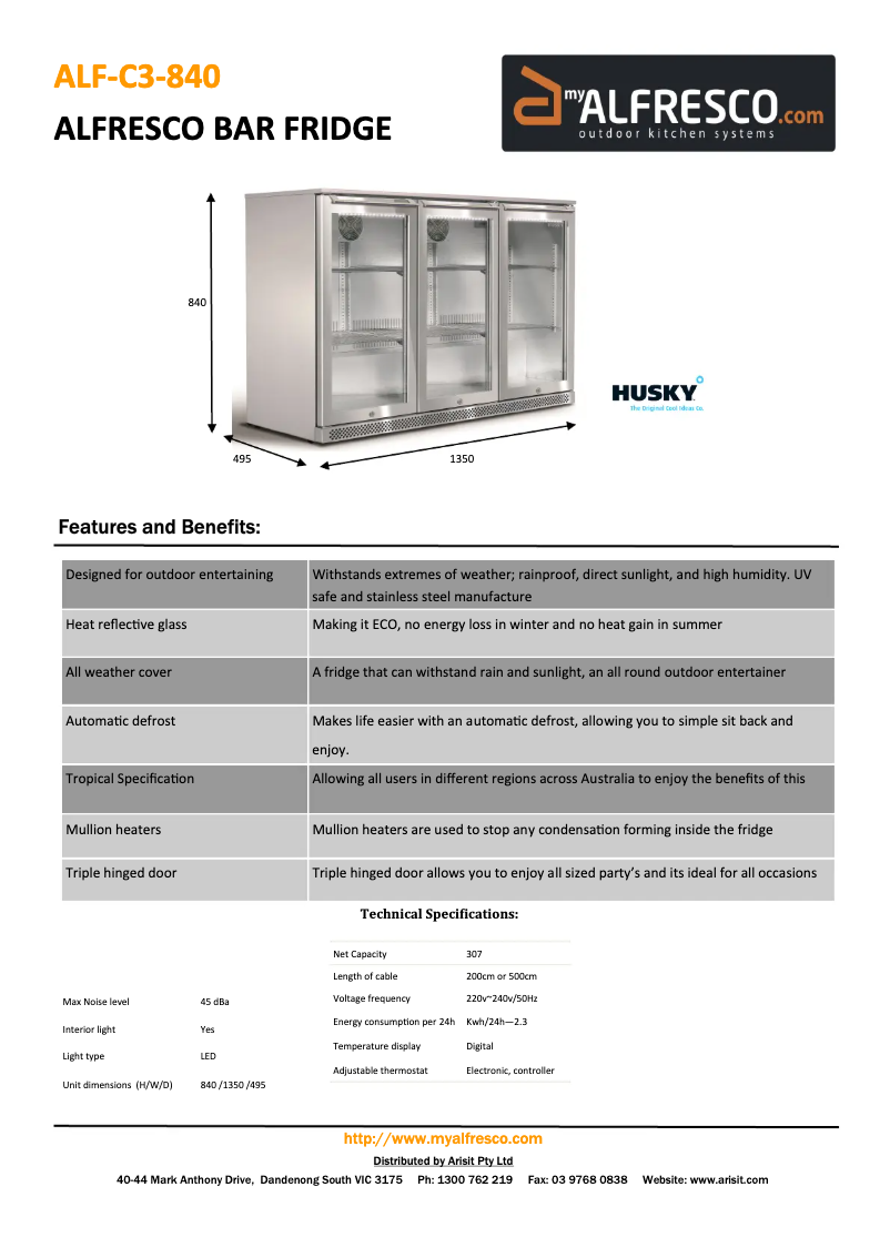 Page 1 de la notice Fiche technique Husky ALF-C3-840