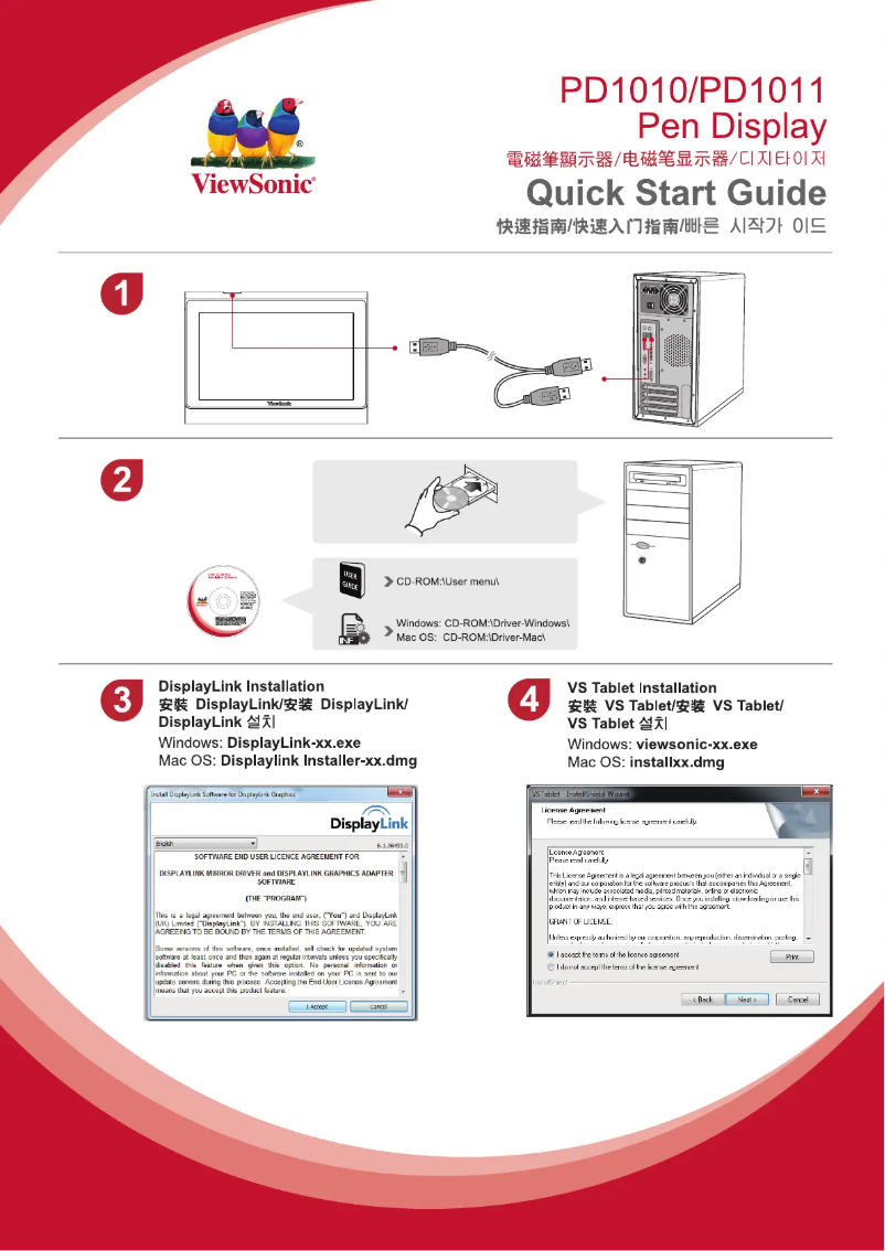 Page 1 de la notice Guide de démarrage rapide Viewsonic PD1010