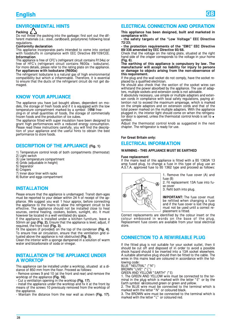 Page n°1 - Manuel utilisateur Whirlpool ART 419 G