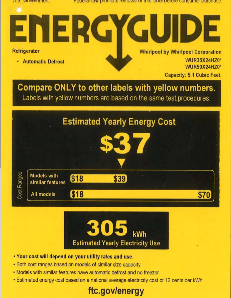 Página 1 del manual Etiqueta energética Whirlpool WUR35X24HZ