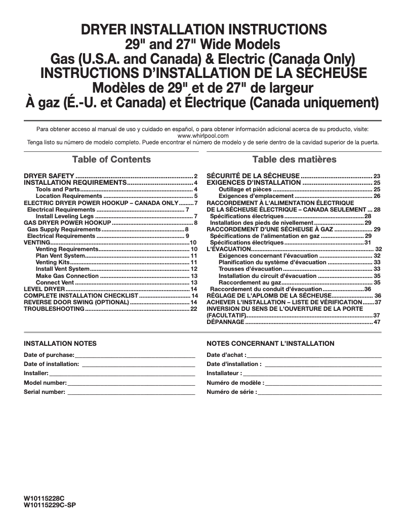 Page 1 de la notice Instructions / montage Amana NGD4700YQ