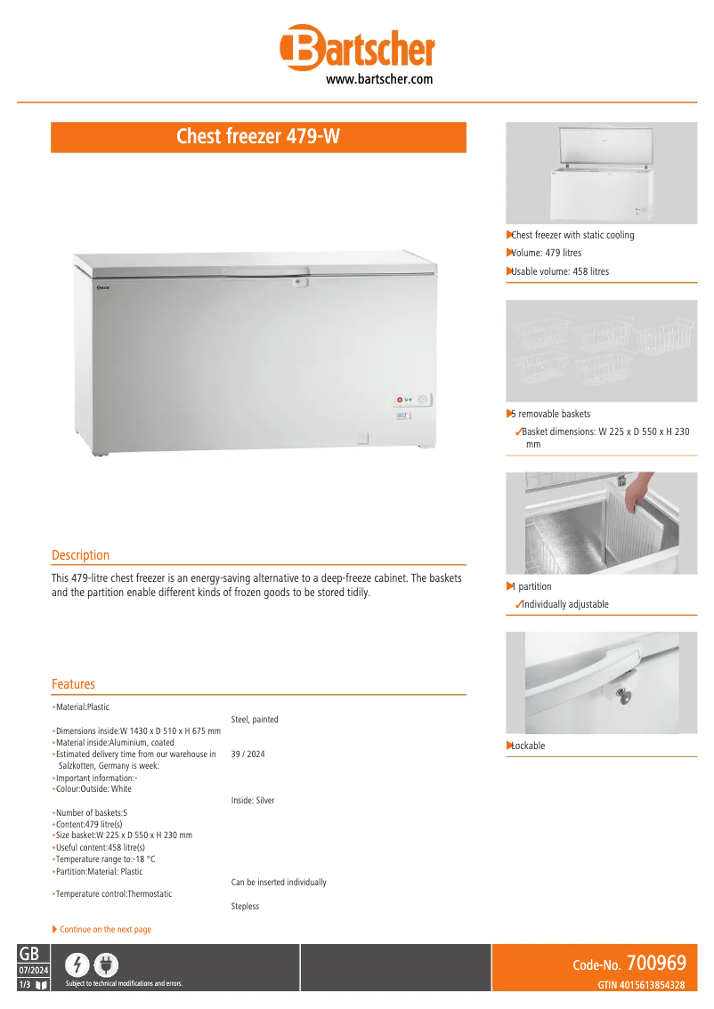 Page n°1 - Fiche technique Bartscher 479-W