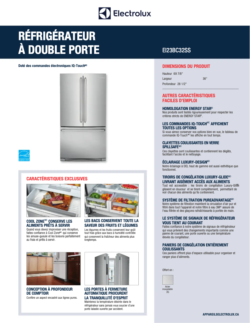 Page 1 de la notice Fiche technique Electrolux EI23BC32SS