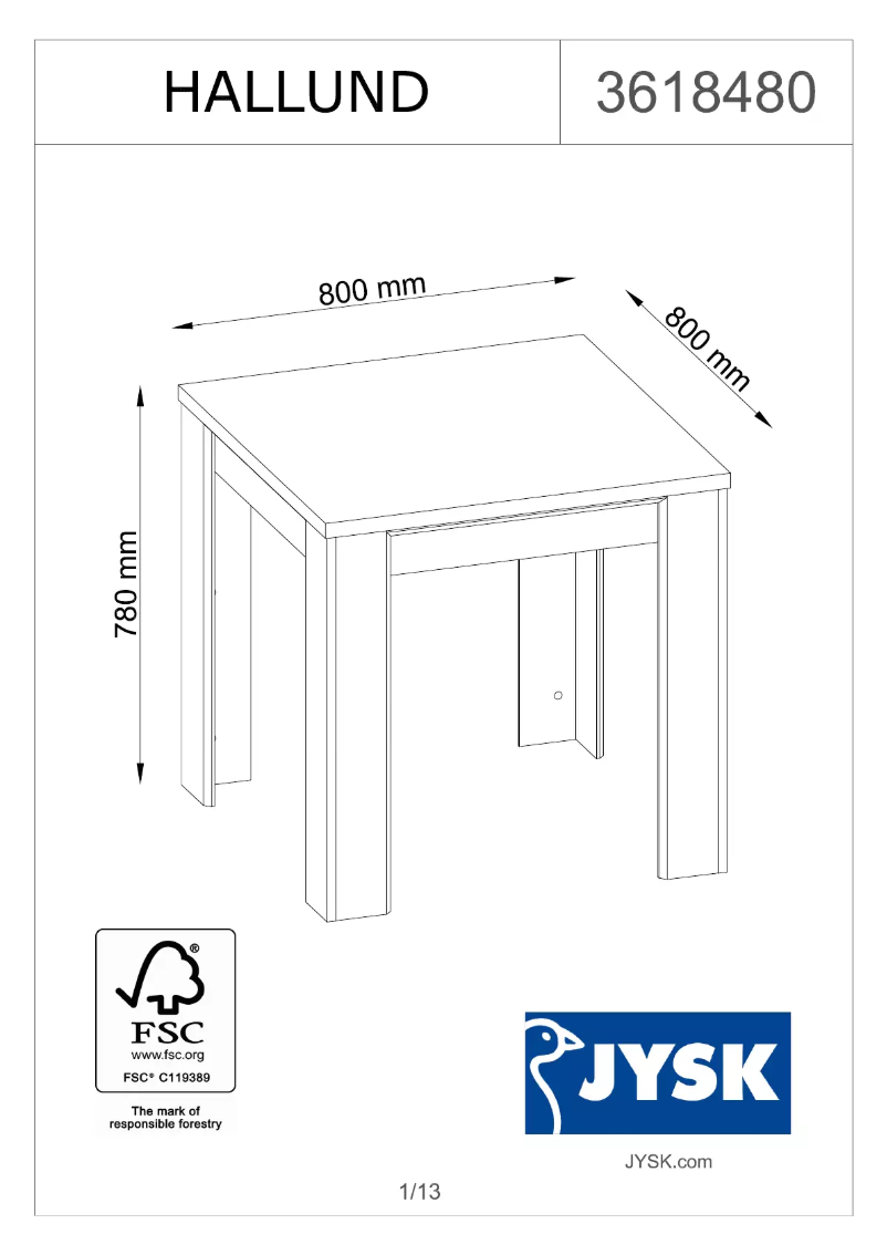Page 1 de la notice Manuel utilisateur JYSK Hallund (80x80x78)