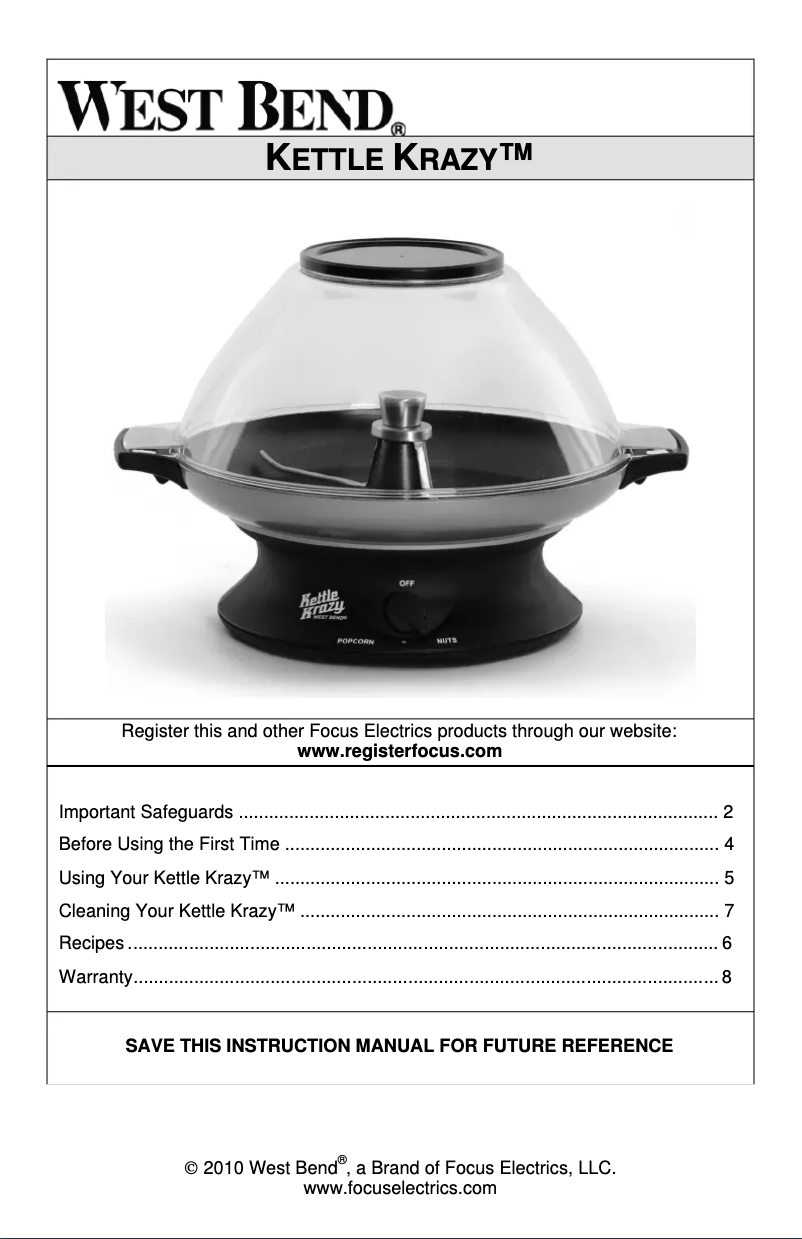 Page 1 de la notice Manuel utilisateur WestBend Kettle Krazy 82386