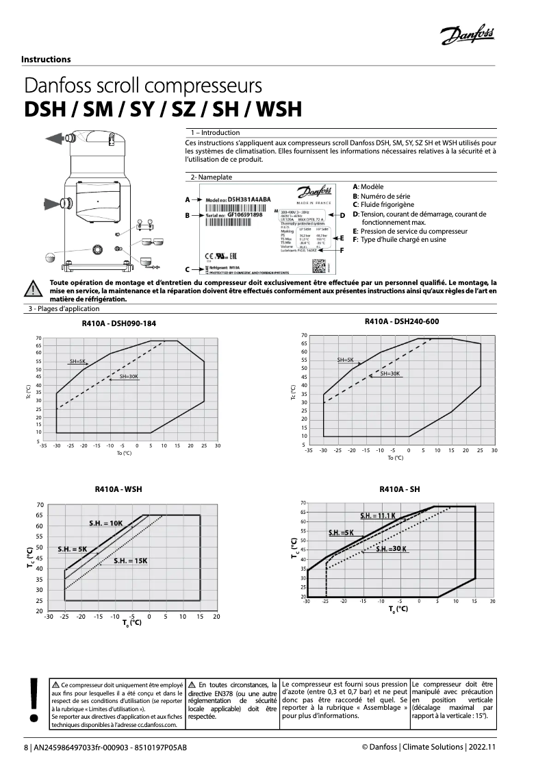 Page 1 de la notice Guide d'installation Danfoss PSH038-051-064-077