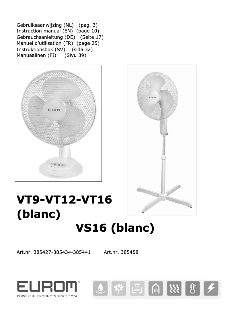 Page 1 de la notice Manuel utilisateur Eurom VT16