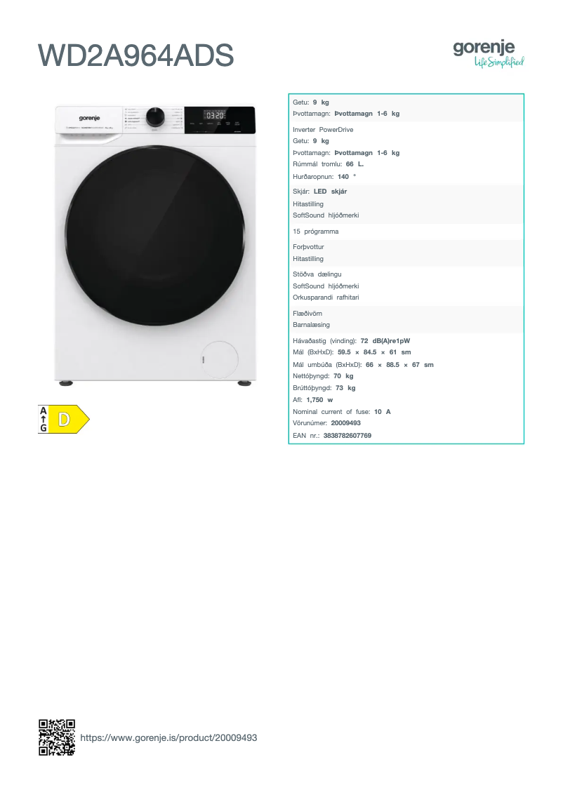 Image de la première page du manuel de l'appareil WD2A964ADS