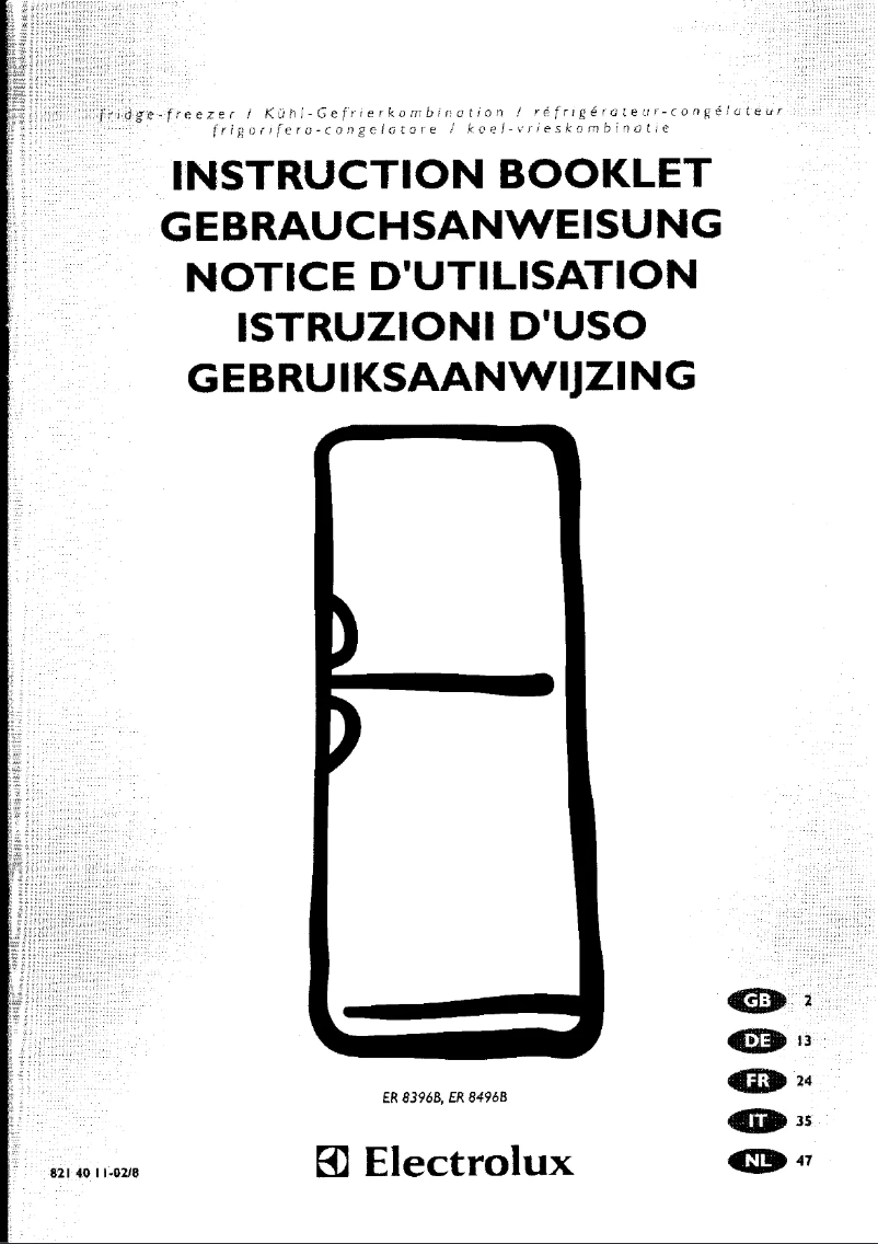 Page 1 de la notice Manuel utilisateur Electrolux ER 8396