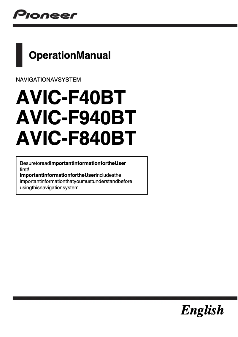 Page 1 de la notice Manuel utilisateur Pioneer AVIC-F940BT