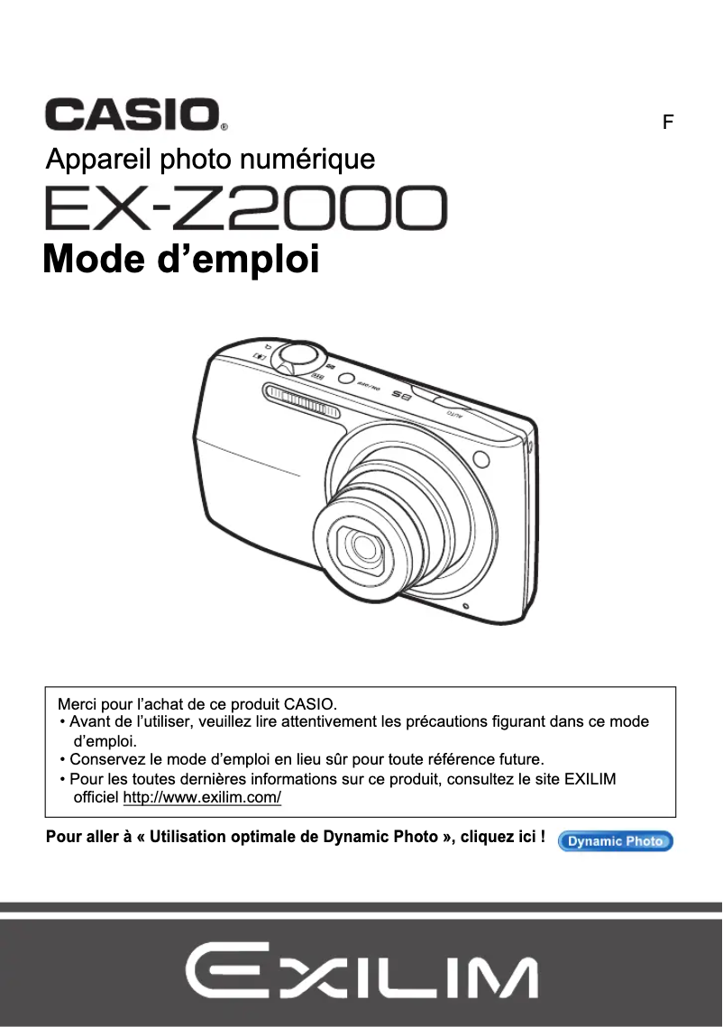 Image de la première page du manuel de l'appareil Exilim EX-Z2000