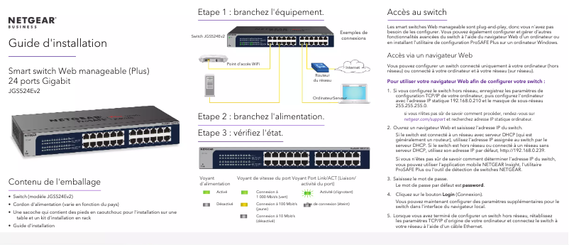 Page n°1 - Guide d'installation Netgear JGS524Ev2