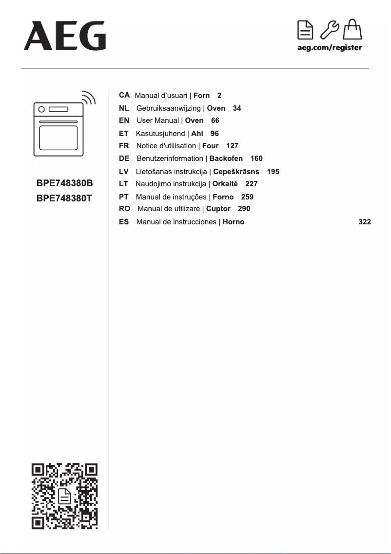 Page 1 de la notice Manuel utilisateur AEG BPE748380T