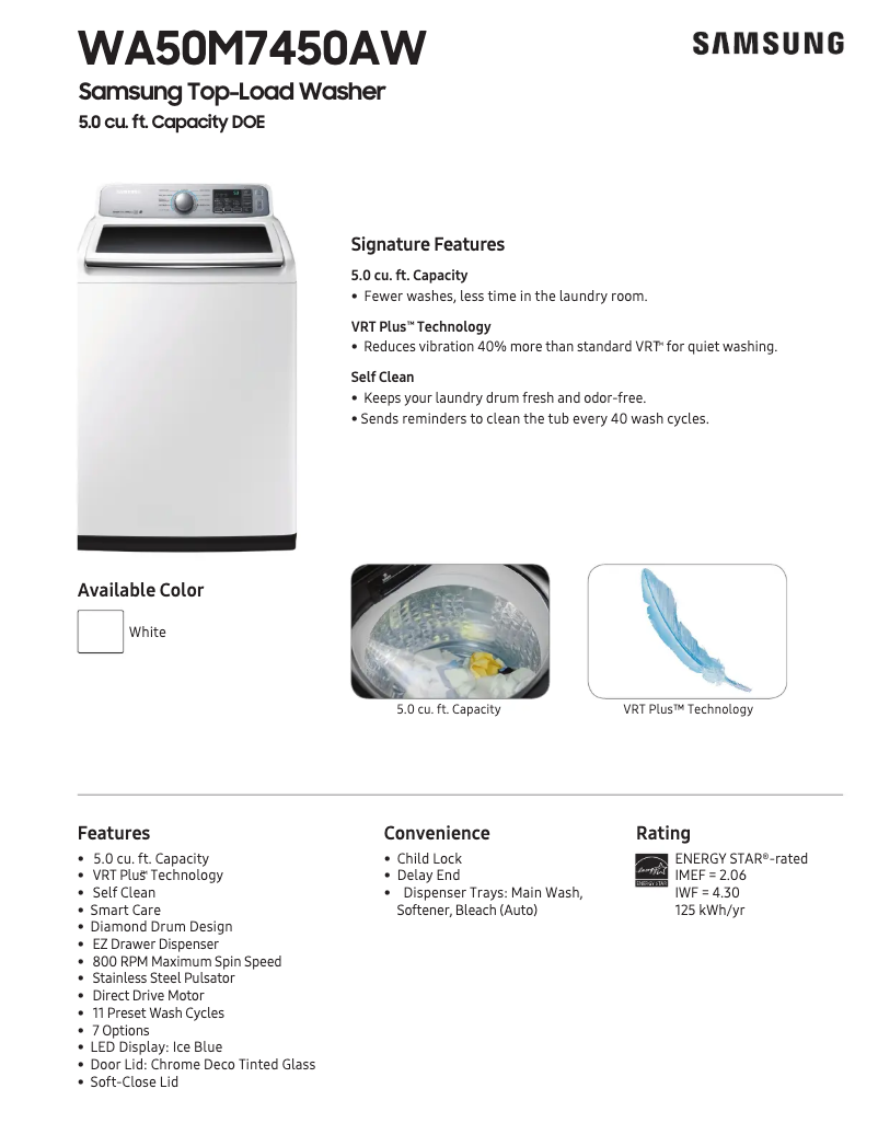 Page n°1 - Fiche technique Samsung WA50M7450A