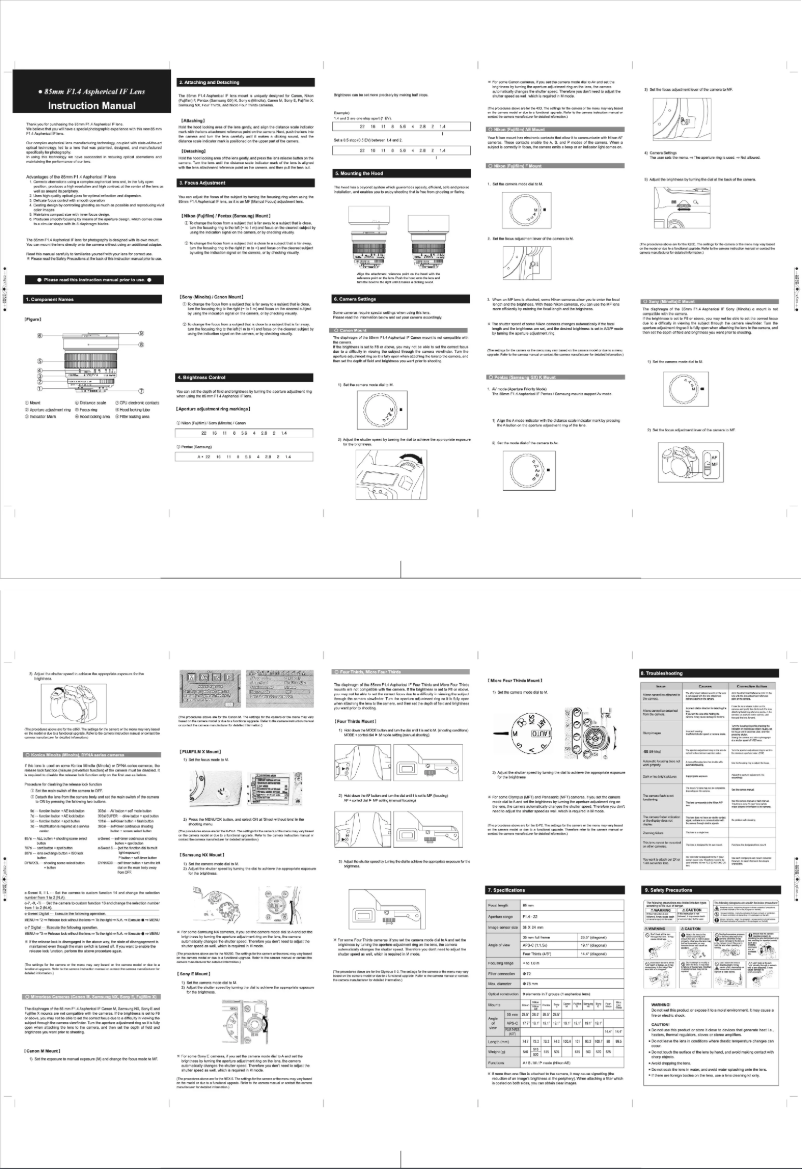 Page n°1 - Manuel utilisateur Rokinon 85M-P