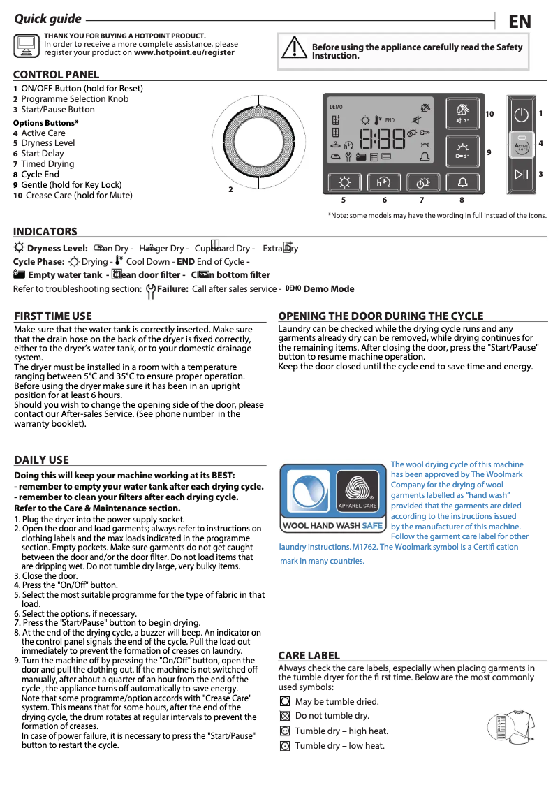 Page n°1 - Manuel utilisateur Hotpoint NT M11 9X2SXB UK