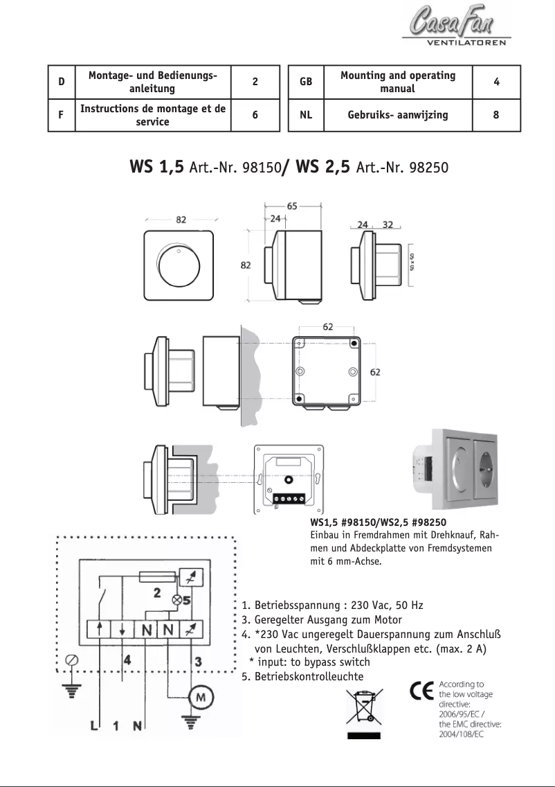 Page 1 de la notice Manuel utilisateur CasaFan WS 2,5