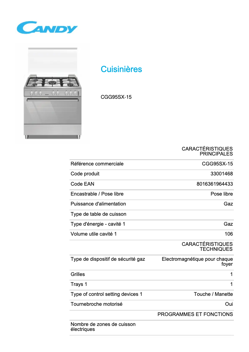 Image de la première page du manuel de l'appareil CGG95SX-15