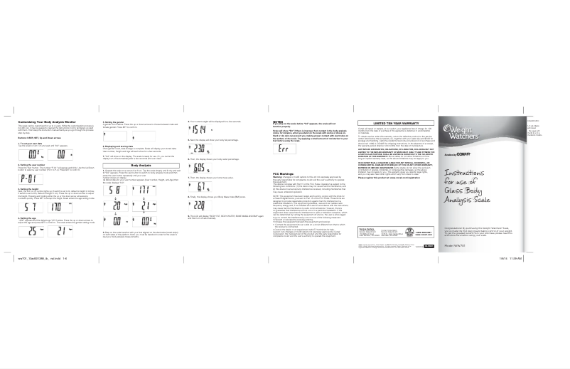 Page 1 de la notice Manuel utilisateur Conair Weight Watchers WW701