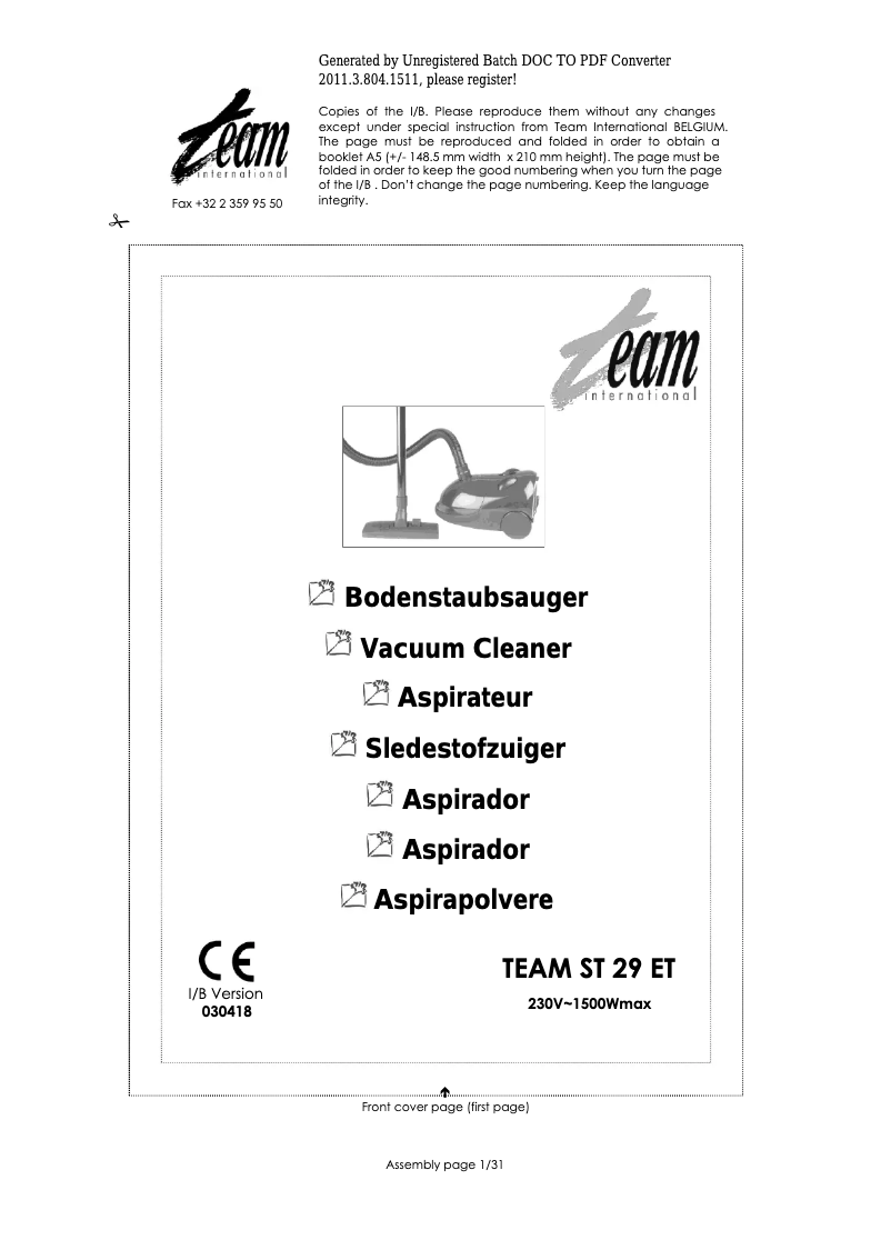Image de la première page du manuel de l'appareil ST 29 ET