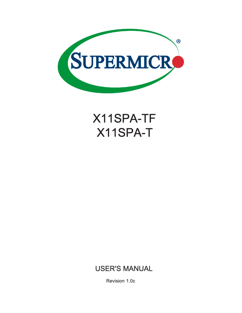 Page 1 de la notice Manuel utilisateur Supermicro X11SPA-TF