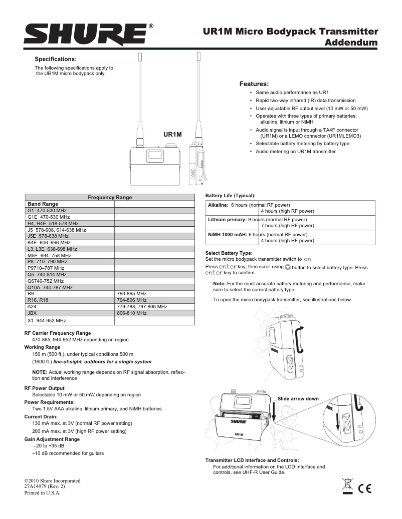 Image de la première page du manuel de l'appareil UR1M