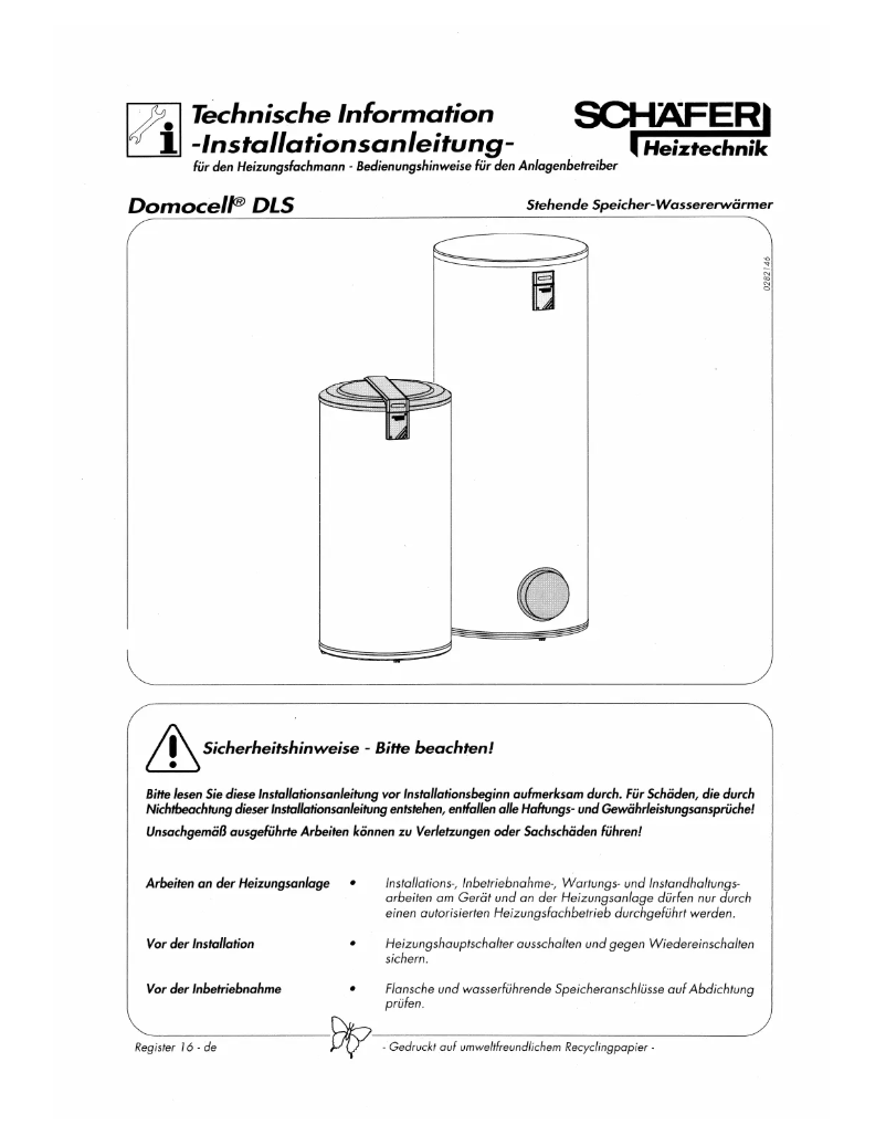 Page 1 de la notice Manuel utilisateur Schäfer Heiztechnik Domocell DLS500