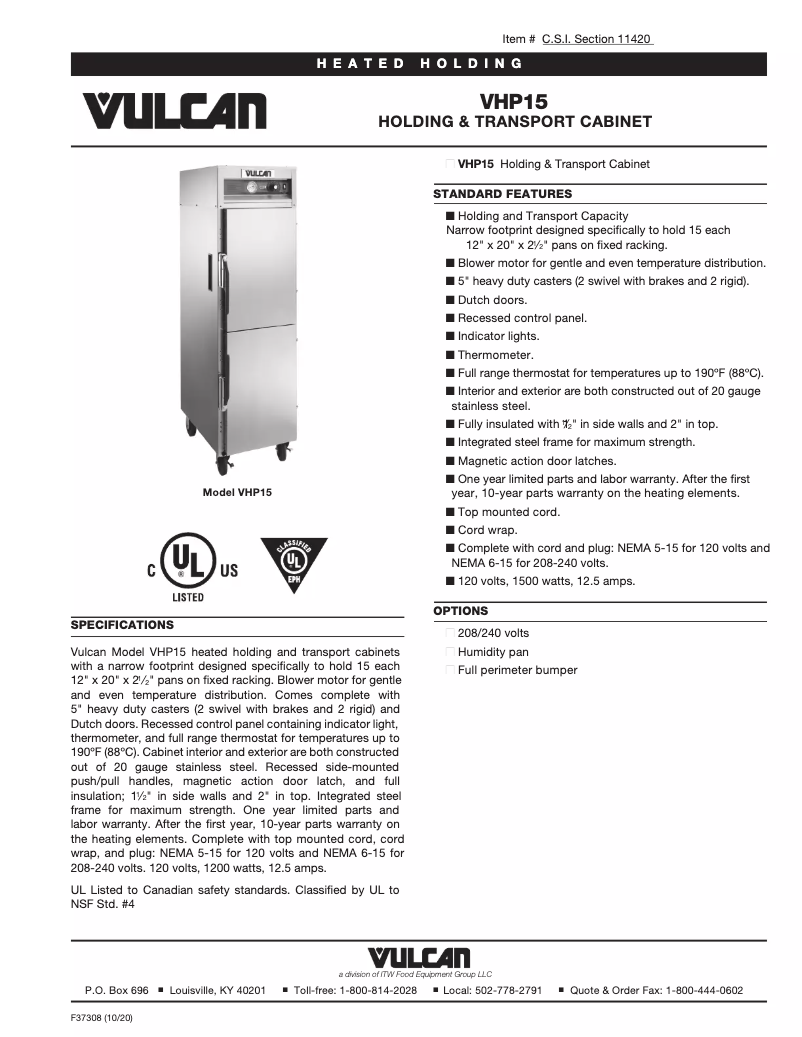 Page n°1 - Fiche technique Vulcan VHP15