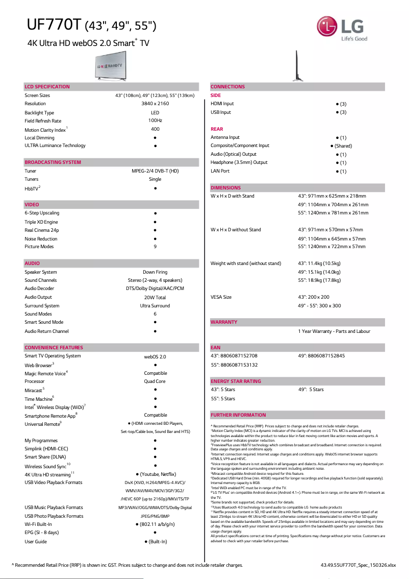 Image de la première page du manuel de l'appareil 55UF770T