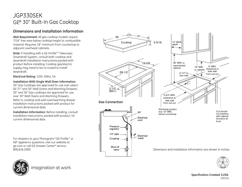 Page n°1 - Fiche technique GE JGP330SEKSS