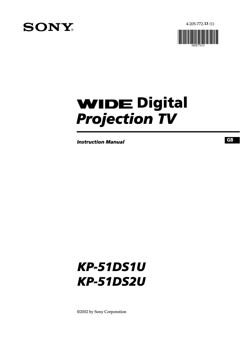 Page n°1 - Manuel utilisateur Sony KP-51DS2U