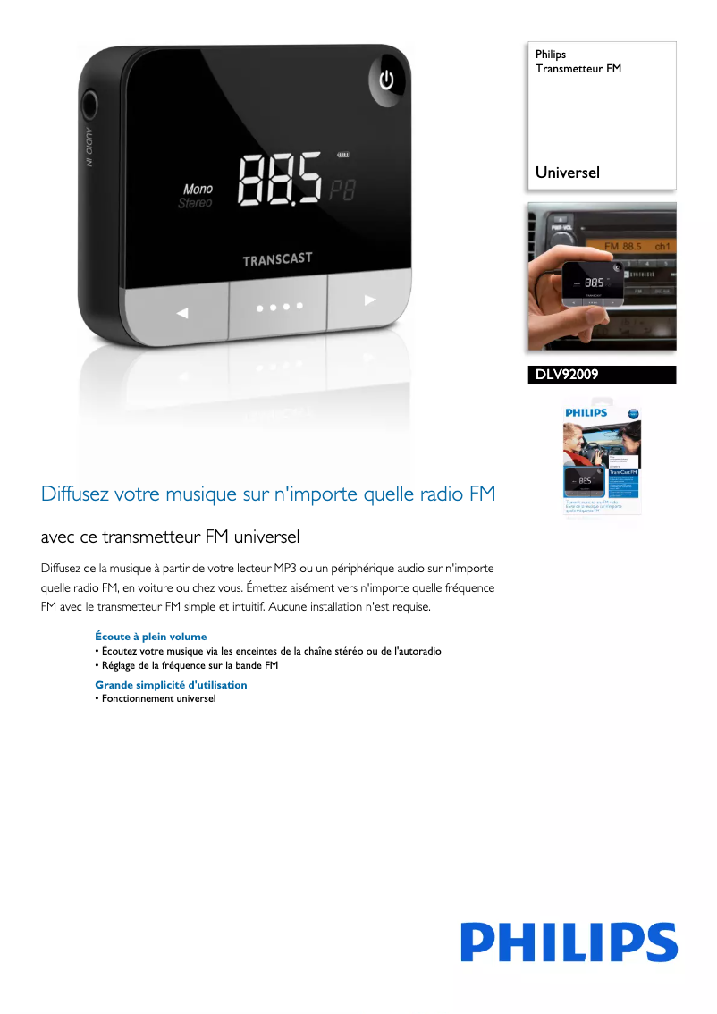 Page 1 de la notice Fiche technique Philips DLV92009