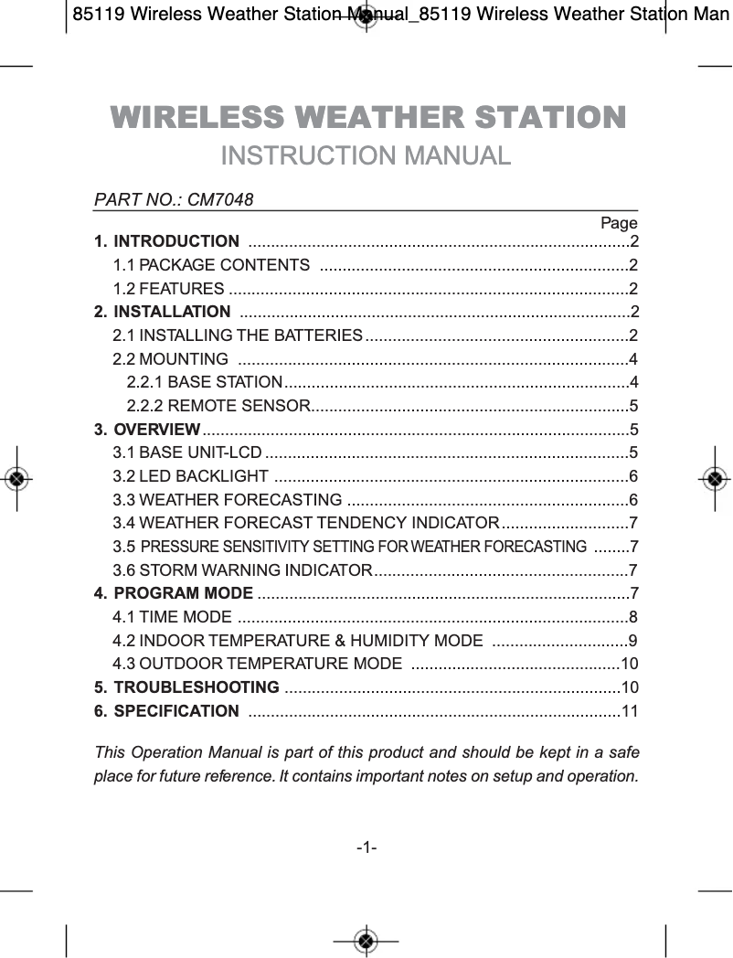 Page n°1 - Manuel utilisateur ClimeMET CM7048