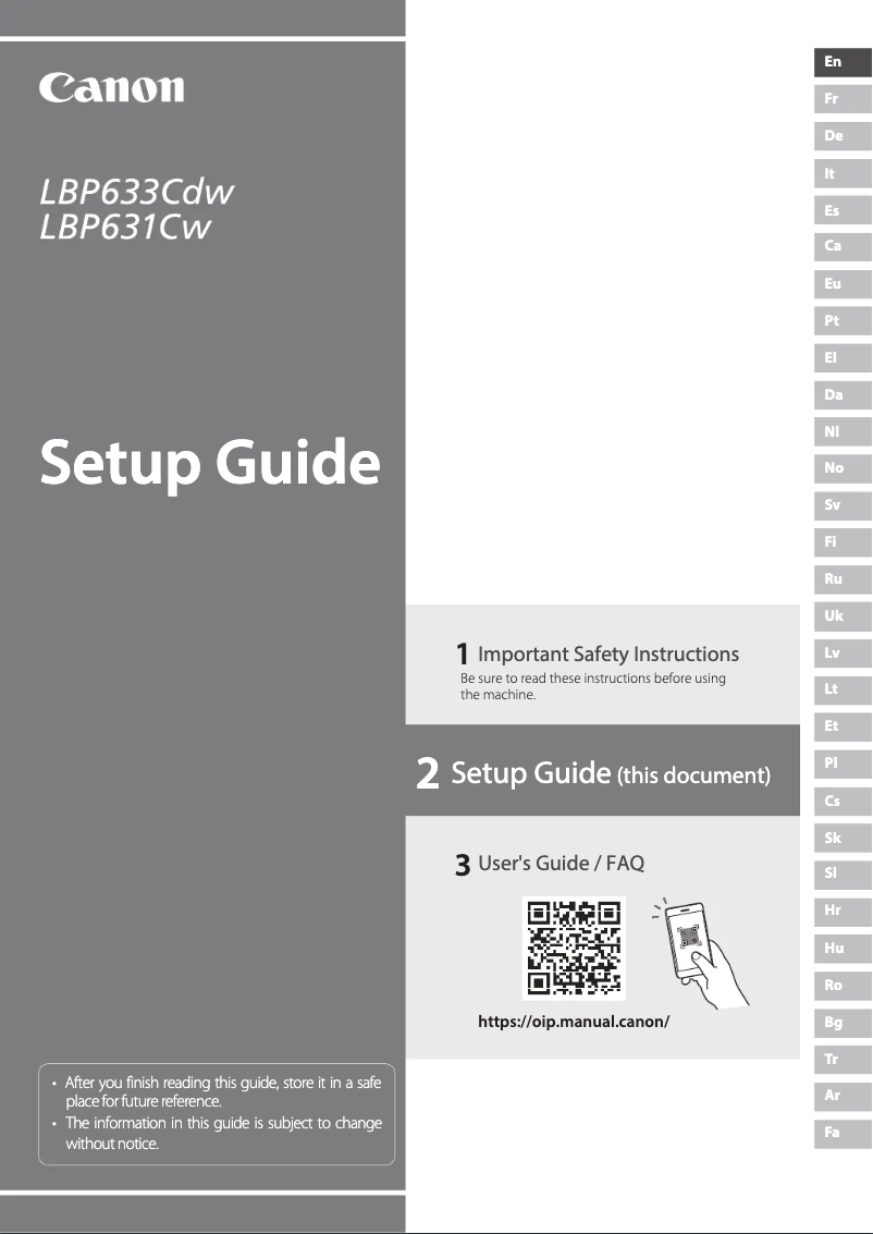 Image de la première page du manuel de l'appareil i-SENSYS LBP633Cdw
