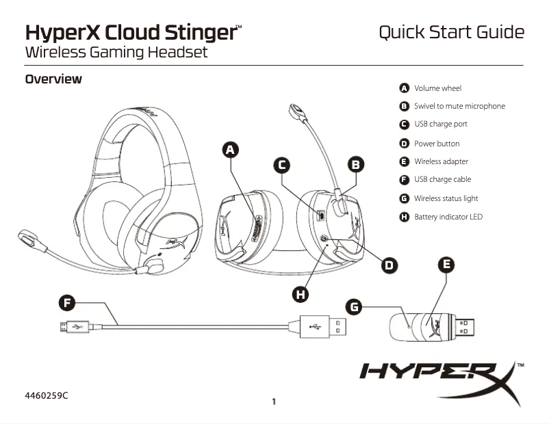 Page 1 de la notice Guide de démarrage rapide HyperX Cloud Stinger