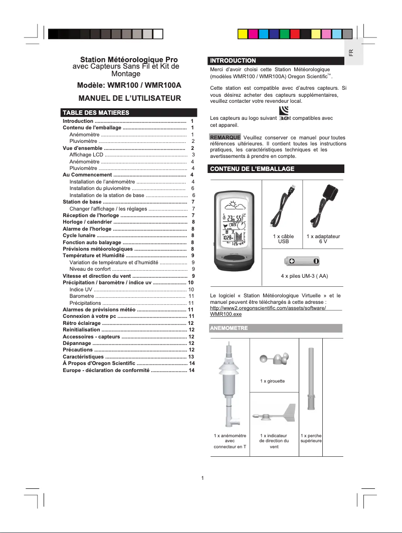 Image de la première page du manuel de l'appareil WMR100